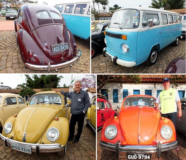 Quatro dois muitos ótimos Volkswagens clássicos: Fusca Split 1951, Kombi Clipper 1976 e os 'Fuscões' de Vicente e SSSS