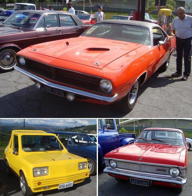 A partir do alto, em sentido horário: Plymouth Barracuda 1970, Opala 1969 e o pouco conhecido 