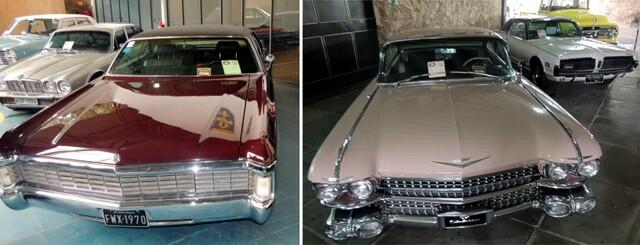 À esquerda Chrysler Imperial 1970 e à direita Cadillac Biarritz 1959