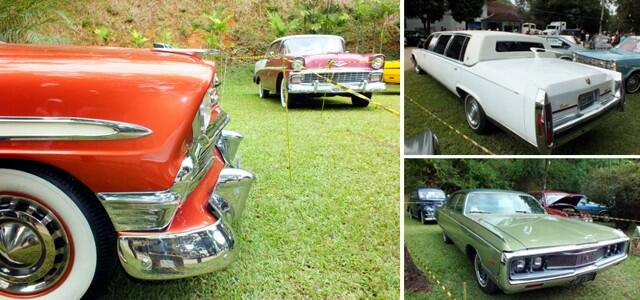 Na foto maior, dois Bel Air 1956. Na lateral, Cadillac Limousine e Chrysler New Yorker