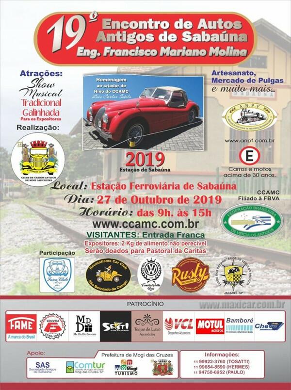 Calendário de Eventos 19º Encontro de Autos Antigos de Sabaúna, SP