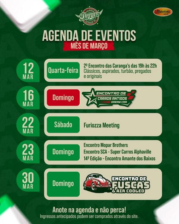 Agenda de Eventos Dream Car