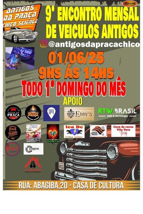 9º Encontro Mensal de Veículos Antigos Praça Chico Sciense